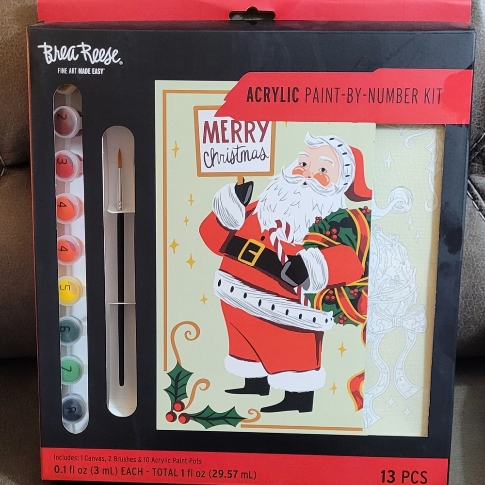 Brea Reese Acrylic Paint-by-Number Kit - Santa Design  NEW